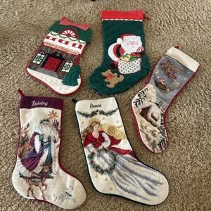 Sferra USA Vtg Embroidered Wool Cross Stitch Bucilla Stockings Lot Needlepoint
